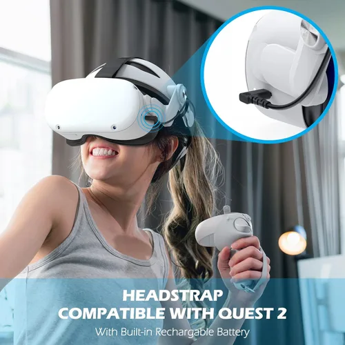 Vista 2 de Battery Head Strap Compatible with Quest 2 - YOGES 5000mAh Rechargable Adjustable Headstrap to Extend Playtime and Comfort for VR Headset, Super