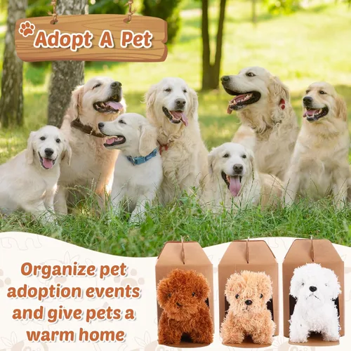 Vista 3 de Juego de 20 Mini Juguetes de Peluche Animales de Peluche Perros con Sombreros de Cumpleaños Cajas de Papel Kraft Cachorros de Peluche Pequeños