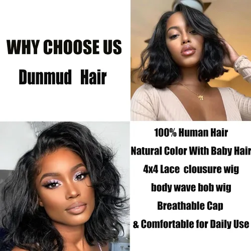 Vista 6 de Peluca de cabello humano estilo Bob para mujeres negras, 4x4, sin pegamento, encaje frontal, pelucas de cabello humano prearrancadas cortas