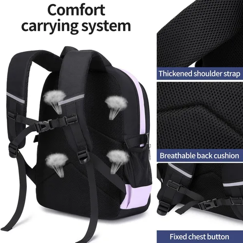 Vista 4 de Mochila para niños, bonita mochila preescolar ligera para niños pequeños y niñas, Púrpura, Escuela