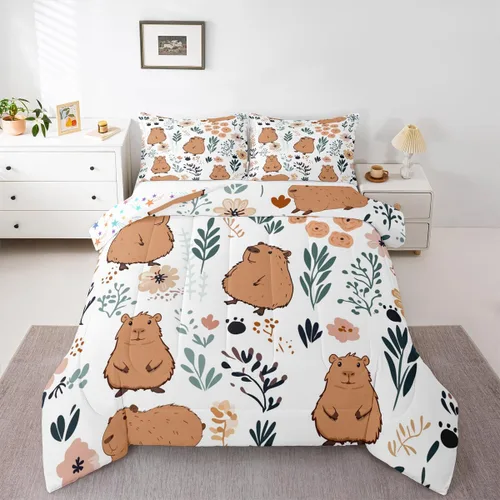 Vista 24 de Feelyou Juego de edredón de dibujos animados de gatos, juego de edredón de gatitos y flores, para niños, niñas, adolescentes, mascotas, gatos, juego