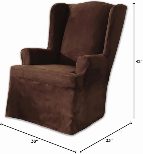 Vista 5 de SURE FIT funda para silla con alas y cojín en T de gamuza suave, de una pieza, ajuste relajado, poliéster, lavable a máquina, color chocolate