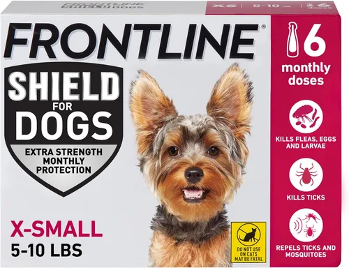 Vista 9 de FRONTLINE Shield - Tratamiento de pulgas y garrapatas para perros XS de 5 a 10 libras, cuenta de 3