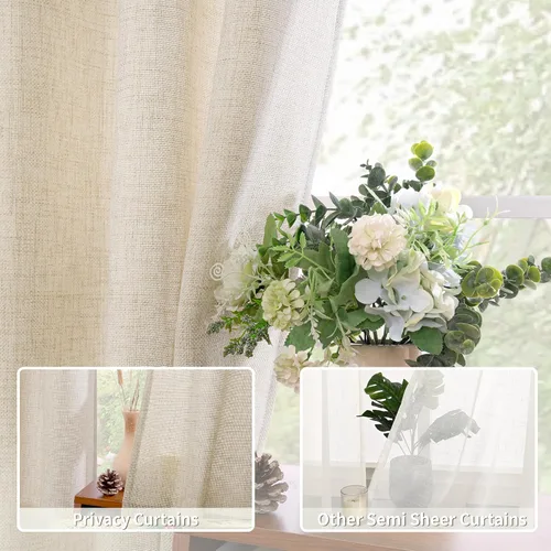 Vista 5 de BGment Cortinas de Lino Beige de 63 Pulgadas de Largo 2 Paneles - Tratamientos para Ventanas con Textura de Arpillera Filtrantes de Luz Cortinas