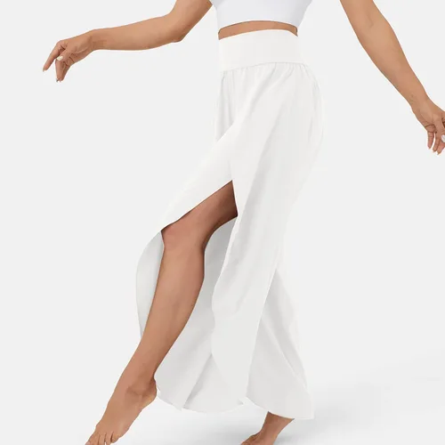 Vista 4 de Pantalones de pierna ancha para mujer, pantalones de yoga holgados con abertura y cintura alta, pantalones deportivos de pilates, pantalones