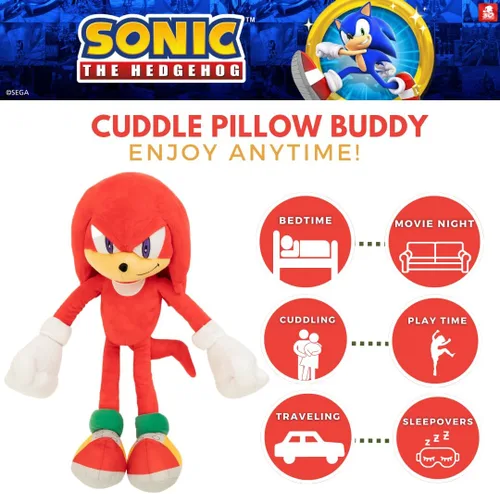Vista 2 de Sonic The Hedgehog Anime Knuckles The Echidna - Almohada de peluche para niños, súper suave y acogedora, 18.50 pulgadas de alto, (producto oficial)
