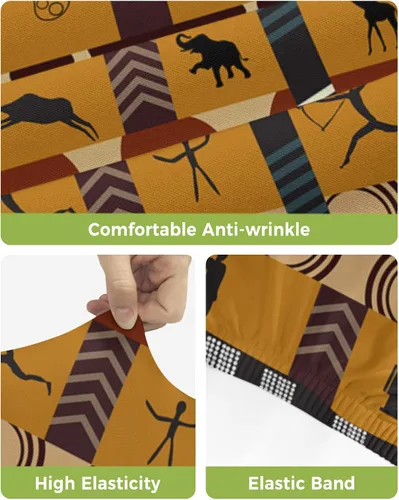 Vista 4 de Juego de 2 fundas elásticas para asiento de taburete de bar, extraíbles y lavables, fundas para sillas de estilo africano, fundas de cojín