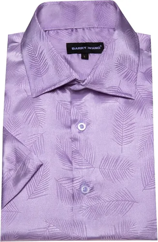 Vista 5 de YOHOWA Camisa de seda para hombre, diseño de cachemira floral, jacquard, manga corta, con botones, formal, informal, para bodas, fiestas
