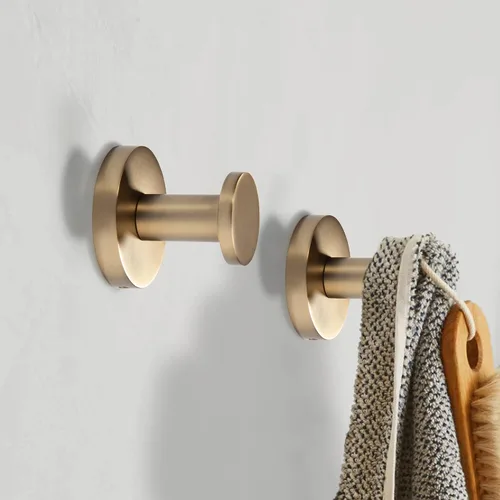 Vista 3 de TUNNY Paquete de 5 ganchos redondos para toallas, color dorado champán, ganchos modernos para abrigos y toallas de ducha, para baño, cocina