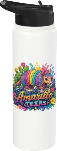Vista 9 de Amarillo Texas Fun Colorful Armadillo Novelty Souvenir Stainless Steel Insulated Water Bottle