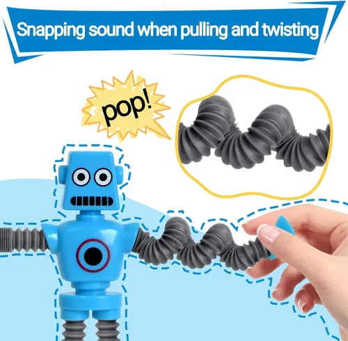 Vista 5 de Juguetes robóticos (paquete de 4), robots telescópicos con ventosa, tubos para autismo, juguetes sensoriales para ansiedad, regalos para niños