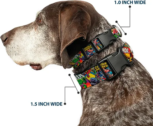 Vista 2 de Collar de perro Clip de plástico Retro Marvel Comic Books apilado de cerca de 11 a 17 pulgadas 1.0 pulgadas de ancho
