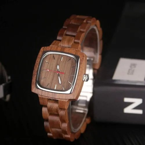Vista 2 de Tiong Brand Wooden Watches Mens with Handmade Colorful Bamboo Wood Watch Analog Date Quartz Wooden Watch for Men