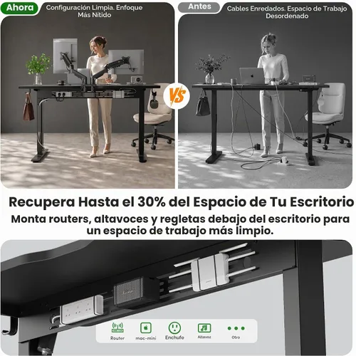 Vista 4 de FEZIBO Escritorio eléctrico de pie con barra transversal en forma de L y sistema de gestión de cables, escritorio de pie de 48 x 24 pulgadas