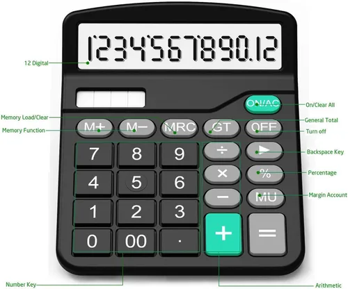 Vista 3 de Calculadora, Splaks - Calculadoras de escritorio funcionales estándar, batería solar y AA, calculadoras electrónicas de oficina de doble potencia