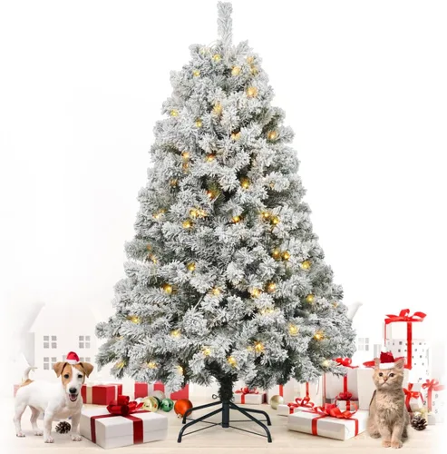 Vista 16 de Fencer Wire Árbol de Navidad artificial preiluminado de alta calidad de 6 pies con 800 puntas de ramas prearticuladas y soporte plegable, 250 luces