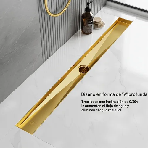 Vista 3 de Neodrain - Drenaje lineal de latón cepillado de 24 pulgadas con rejilla de patrón de ladrillo