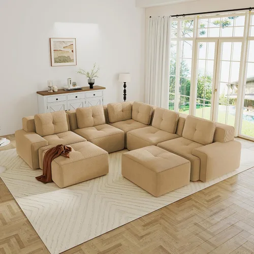 Vista 94 de Sofás modulares sin hueso de 152.8 pulgadas para sala de estar, sofá modular con diván en forma de L, cómodo asiento profundo tapizado de tela