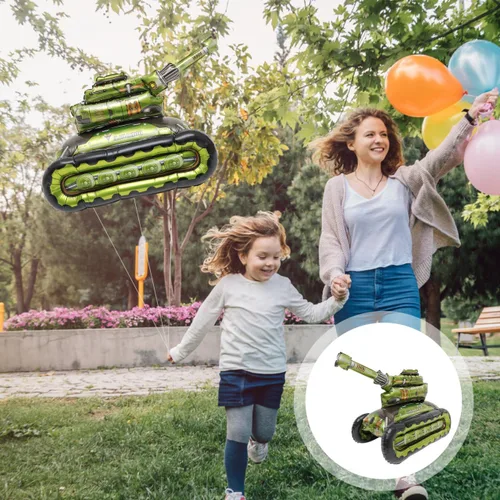 Vista 2 de Toddmomy Globos de papel de aluminio con diseño de tanque militar, globos de camuflaje, globos de construcción, globos inflables para decoraciones