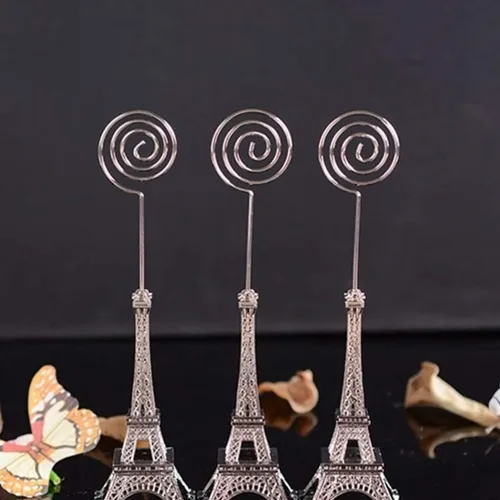 Vista 9 de Cabilock 4 soportes para notas con forma de torre Eiffel, elegantes decoraciones de mesa para oficina, hogar, bodas, cumpleaños y eventos, diseño