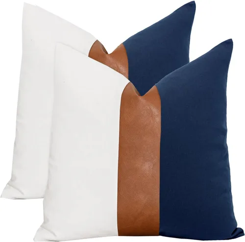 Vista 22 de Juego de 2 fundas de almohada negras y marrones de 18 x 18 pulgadas, fundas de almohadas modernas con rayas estilo granja para sofá, sala de estar