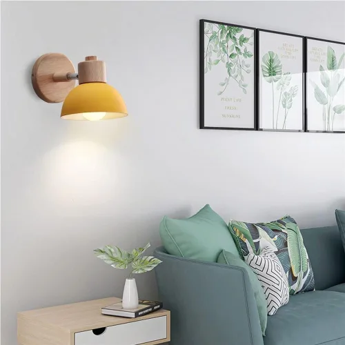 Vista 3 de Adjustable Scandinavian Wall Lamp E27 Lighting Fixture Retro Industrial Style for Bedroom Living Room Hallway(Amarillo,1 Pieza)
