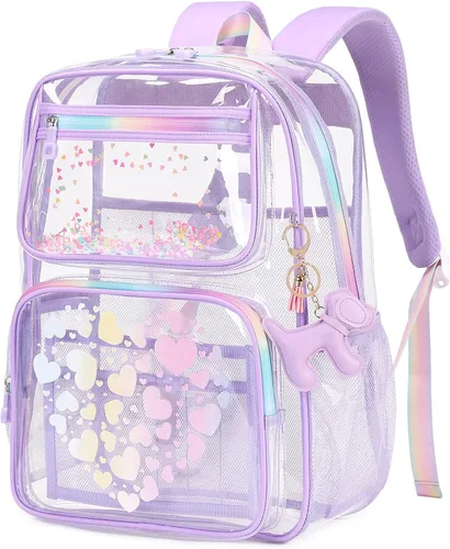 Vista 10 de MOONBABY Mochila transparente para niñas escolares, mochila transparente de TPU resistente, aprobada para eventos de estadio, bolsa transparente