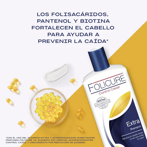 Vista 6 de 2 PACK!! FOLICURÉ EXTRA CHAMPÚ CONTROL CAÍDA CON BIOTINA, CRECIMIENTO FUERTE Y SANO