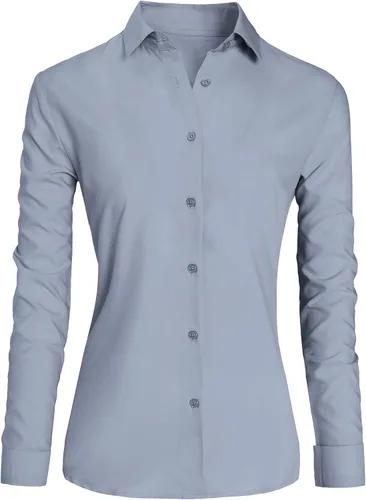 Vista 6 de CBOO Camisas con botones para mujer, sin arrugas, blusas casuales de negocios de manga larga, camisa simple