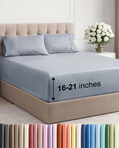 Vista 48 de Juego de sábanas tamaño Queen con bolsillos extra profundos, sábanas transpirables y refrescantes de 4 piezas, ropa de cama de lujo para hotel