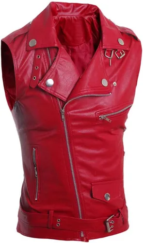 Vista 2 de LifeHe Chalecos sin mangas de cuero PU para hombre con cremallera