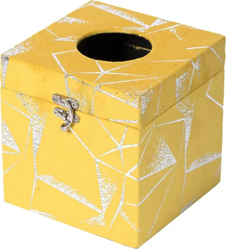 Vista 3 de Caja de pañuelos faciales de terciopelo cuadrado, color amarillo (paquete de 2)