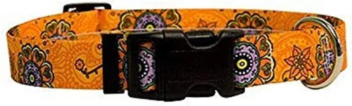 Vista 15 de Amarillo diseño de perro Martingale Collar, Grande, Marrón Flores rosa y verde azulado