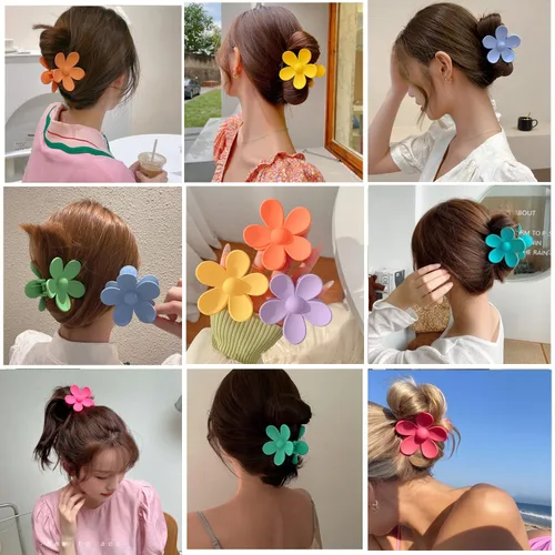 Vista 4 de Pinzas para el cabello con diseño de flores, 8 unidades, lindas y grandes, antideslizantes, pinzas de sujeción fuerte, accesorios para el cabello