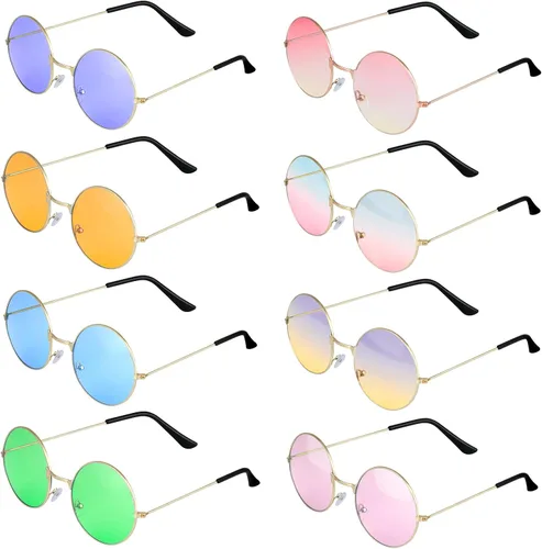 Vista 8 de ONESING 8-20 pares de gafas de sol redondas hippie círculo para mujer, gafas de sol hippie multicolor diadema discoteca fiesta