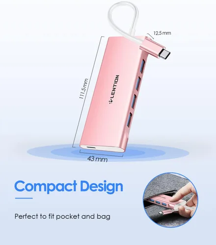 Vista 5 de LENTION 5-in-1 USB-C Hub, 4 USB3.0, 60W Charging, Multiport Adapter Ideal for Work & Study, Stable Driver 3.0 Certified, Compatible with macOS