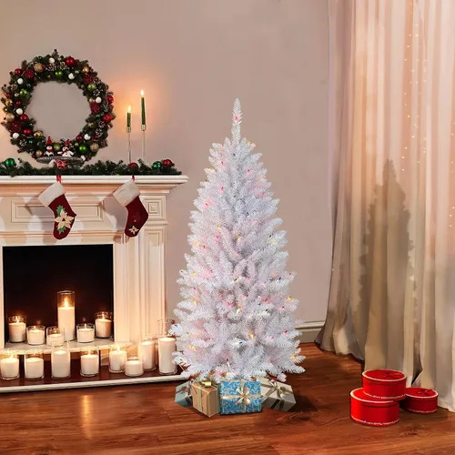 Vista 3 de Puleo International Árbol de Navidad artificial de abeto Fraser preiluminado de 4.5 pies con 150 luces, color blanco