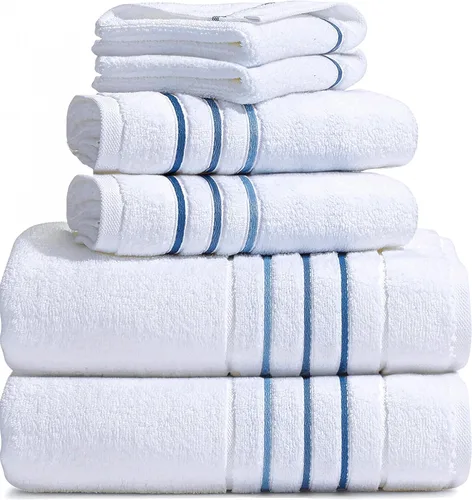 Vista 7 de Juego de toallas de baño, toalla blanca para baño, calidad de hotel y spa de lujo, 100% algodón. Incluye 2 toallas de baño grandes, 2 toallas
