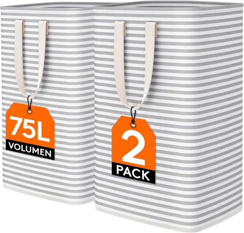Vista 21 de Lifewit 75L x 2 Pack Collapsible Laundry Hamper Large,Tall Foldable Dirty Clothes Baskets Waterproof, Freestanding Double Bags with Easy Carry