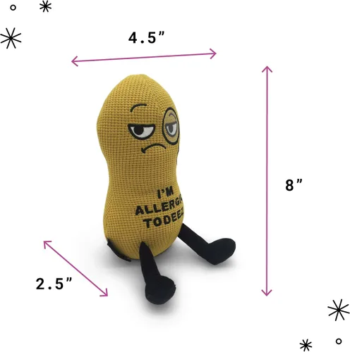 Vista 2 de Punchkins Peluche de maní – Peluche divertido con texto en inglés «I'm Allergic to Deez», regalo para los amantes del humor, bonito juguete