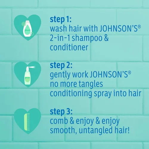 Vista 4 de Johnson's Kids Sin Más Enredos Champú y Acondicionador Desenredante 2 en 1 para Niños y Pequeños, Suave y Sin Más Lágrimas, Hipoalergénico y Libre