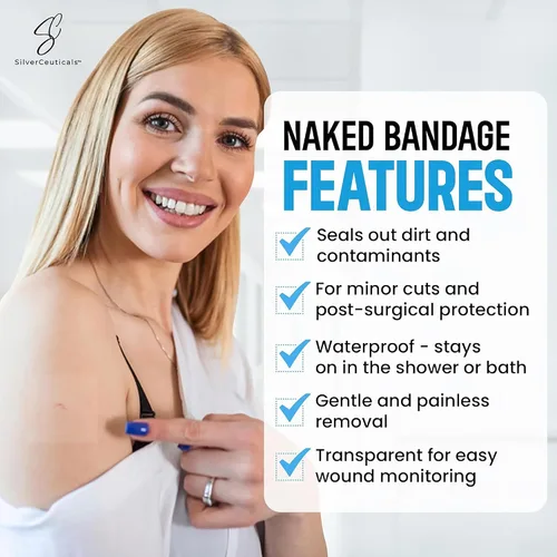 Vista 5 de Naked Bandage - Mantiene los cortes de raspaduras, quemaduras y tatuajes húmedos, transpirable y transparente, monitorea la curación, eliminación