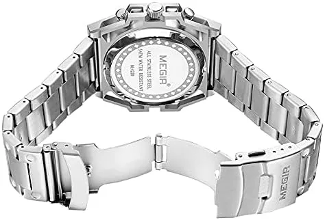 Vista 3 de MEGIR Reloj de pulsera para hombre, de acero inoxidable, impermeable, analógico, de cuarzo, para hombre