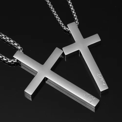 Vista 3 de Juego de collar de cruz para parejas, collar colgante de acero inoxidable para mujeres y hombres, Acero inoxidable, No es una piedra preciosa