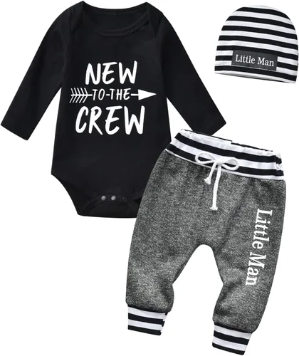 Vista 6 de Kulcerry Conjunto de 3 piezas de ropa de bebé niño de manga larga + pantalones + sombrero