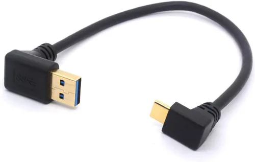 Vista 7 de Cable de extensión USB tipo C de 9.8 in, chapado en oro, USB 3.0 macho a 90 grados hacia arriba en ángulo descendente, cable tipo C, cable adaptador