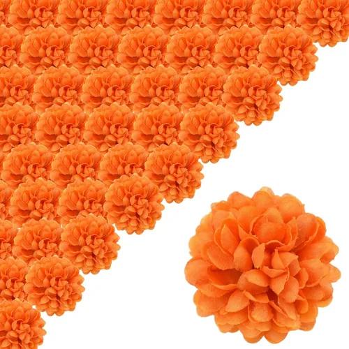 Vista 3 de Cabezas de flores artificiales de caléndula para Halloween, cabezas de flores de caléndula de seda, cabezas de flores de caléndula sintética, cabeza
