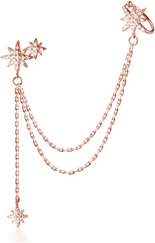 Vista 9 de SLUYNZ Aretes de plata de ley 925 con diseño de estrella para mujer, aretes envolventes Un pendiente (izquierda) - A-plata