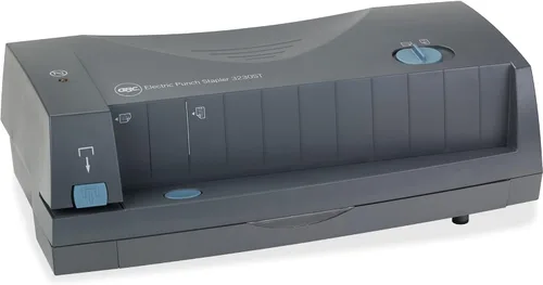 Vista 6 de GBC Perforadora/grapadora eléctrica, 2-3 agujeros, centros ajustables, capacidad de 24 hojas, gris, modelo 3230ST (7704280)