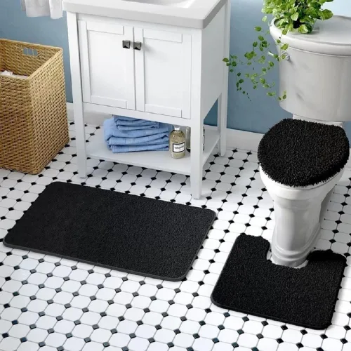 Vista 2 de Daniel's Bath & Beyond Alfombra de baño de lujo sólida de 3 piezas, color negro Verde salvia